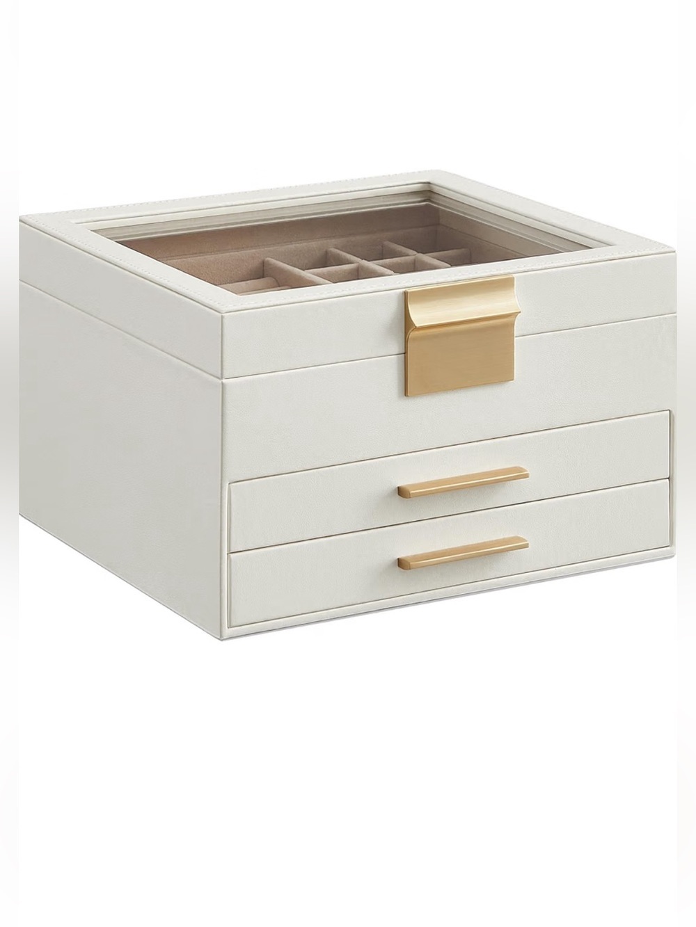 SONGMICS (Amazon) White Jewelry Organizer Box with Gold Hardware
